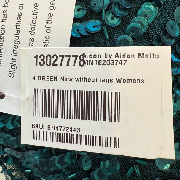 Aidan Mattox Sequin Beaded Cocktail Dress Emerald Green V Neck Long Sleeve US 4 - Picture 12 of 16